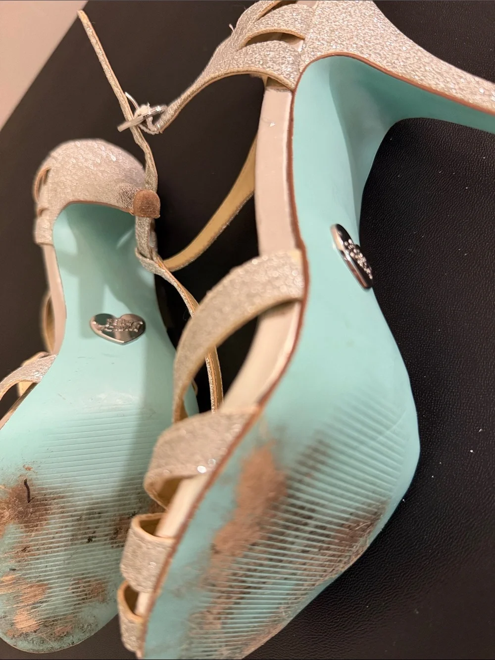 Betsey Johnson Silver Glitter Strappy Heels